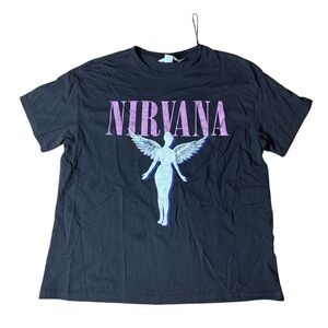 H&M Nirvana In Utero Graphic Tee Angel Pink Charcoal Grey Oversized M
